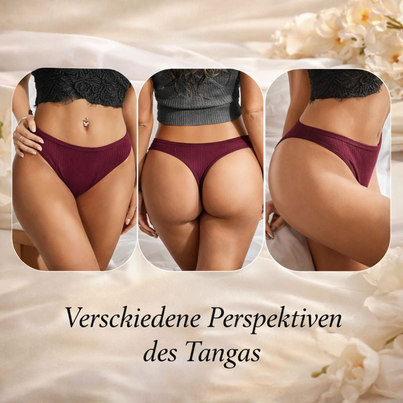 Lyvra Luxus Dessous Tanga aus verschiedenen Perspektiven am Model gezeigt, modernes Design und angenehmer Sitz