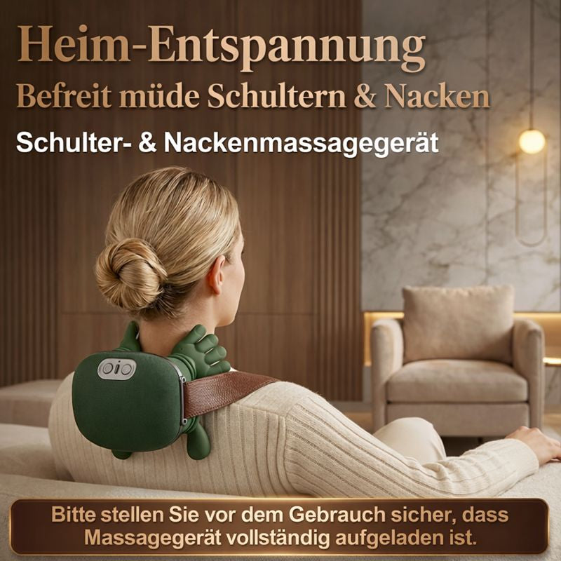 Schulter- und Nackenmassagegerät in Anwendung, ergonomisches Design für entspannte Nackenmuskulatur