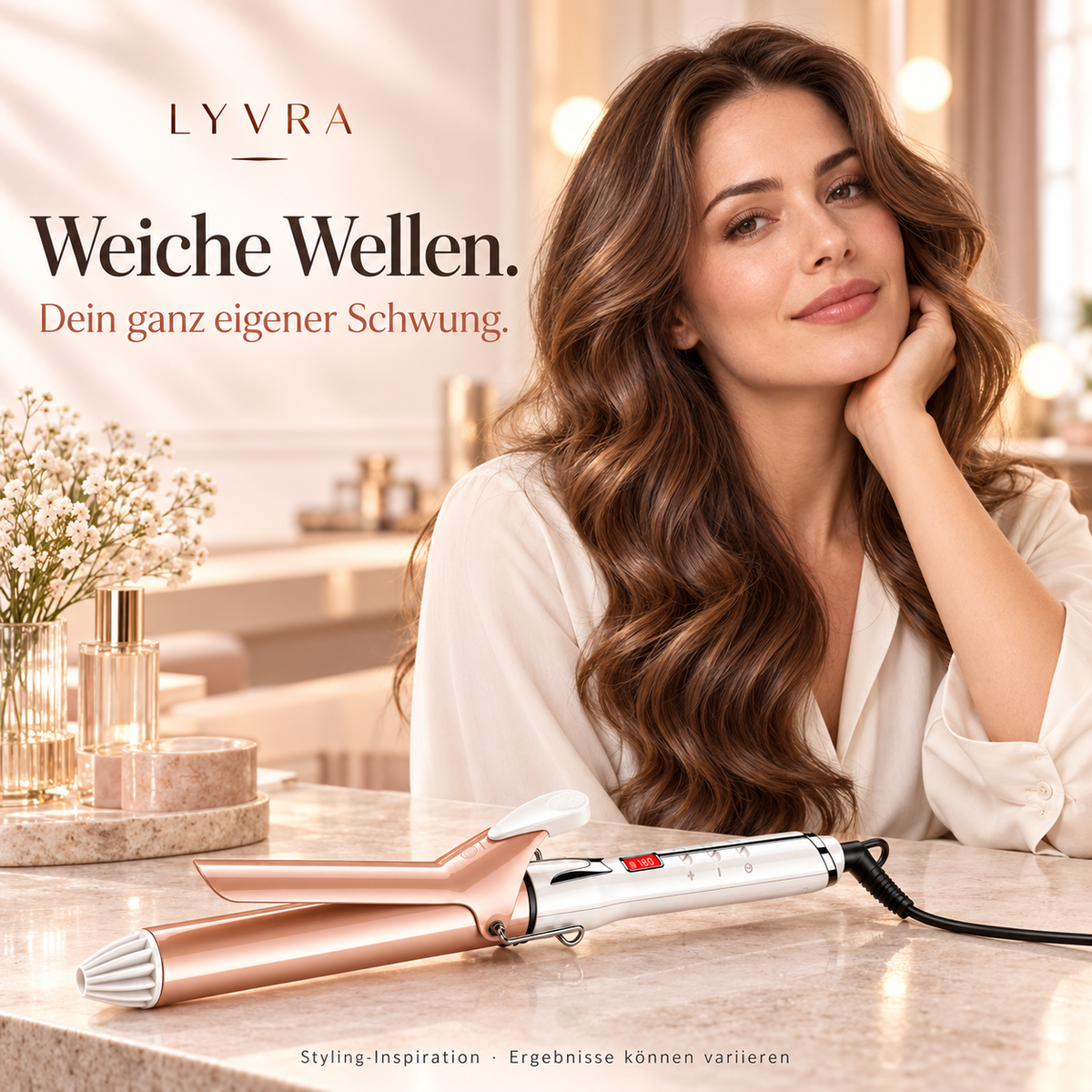 Styling-Inspiration mit weichen Wellen und LYVRA CurlEase 32 Lockenstab