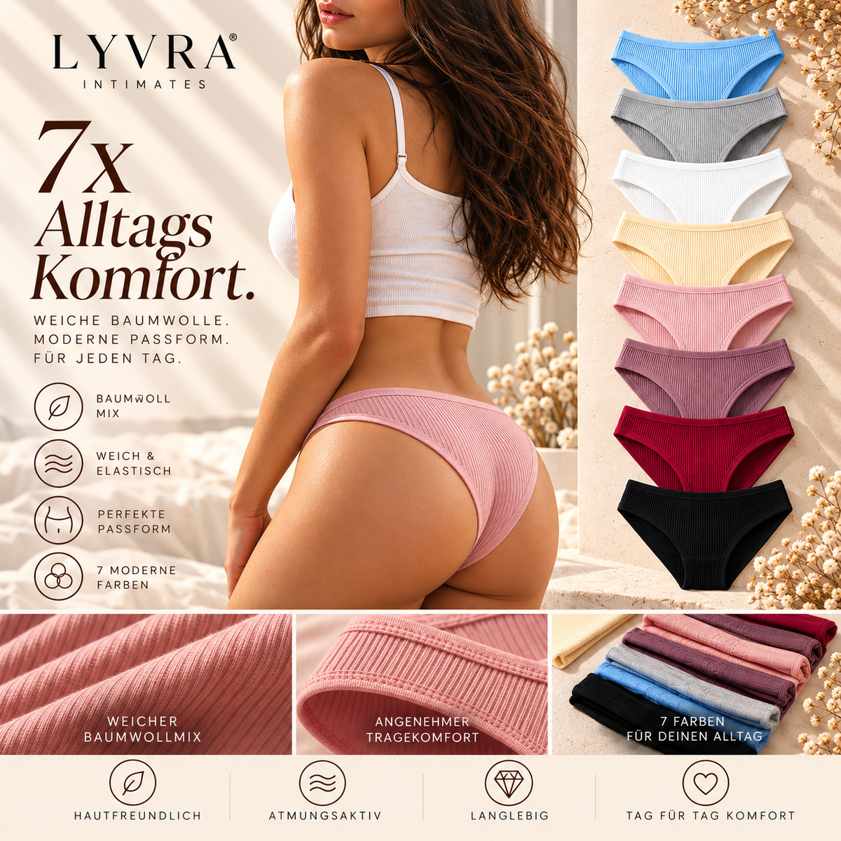 LYVRA Baumwoll-Slips – 7er-Set