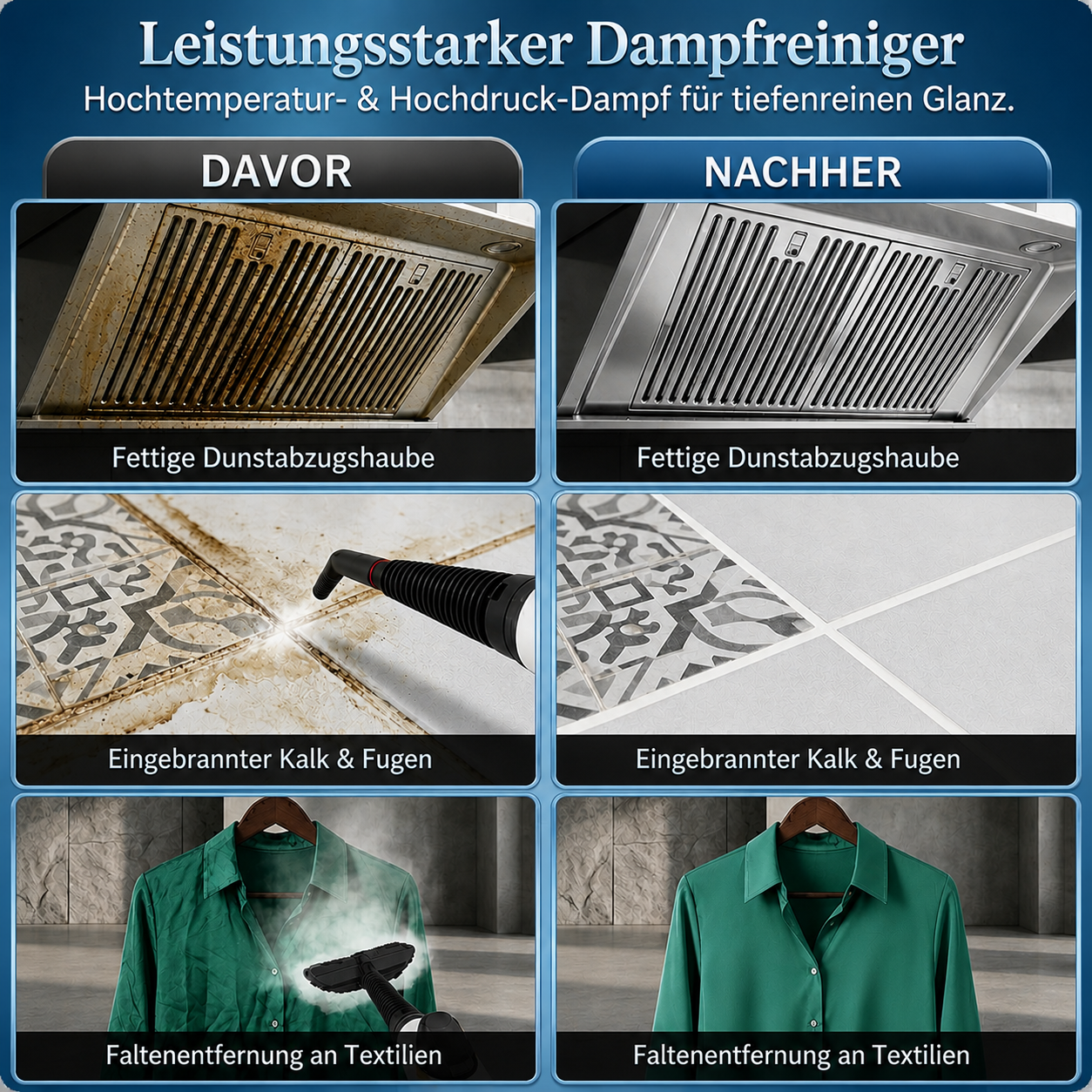 Lyvra Dampfreiniger im Einsatz zur Reinigung von Fliesen und Fugen mit Hochdruckdampf gegen hartnäckigen Schmutz